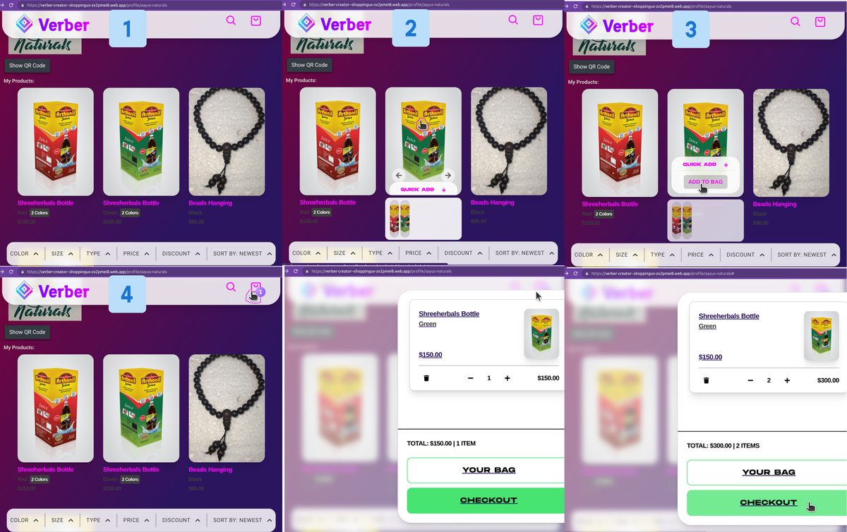 Verber shop profile shopping workflow